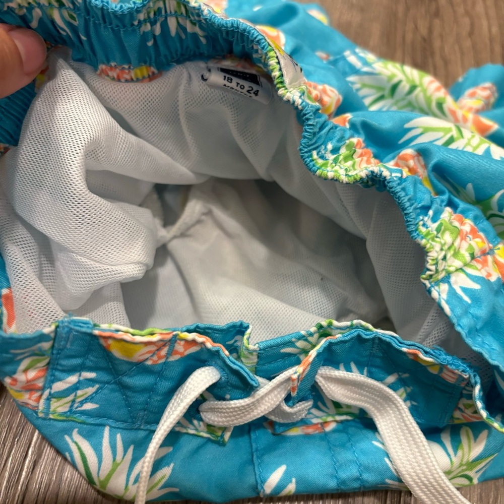 Janie And Jack Swim Trunks Blue/Pink Pineapple Mesh Lined Baby 18-24 Months - Picture 5 of 5